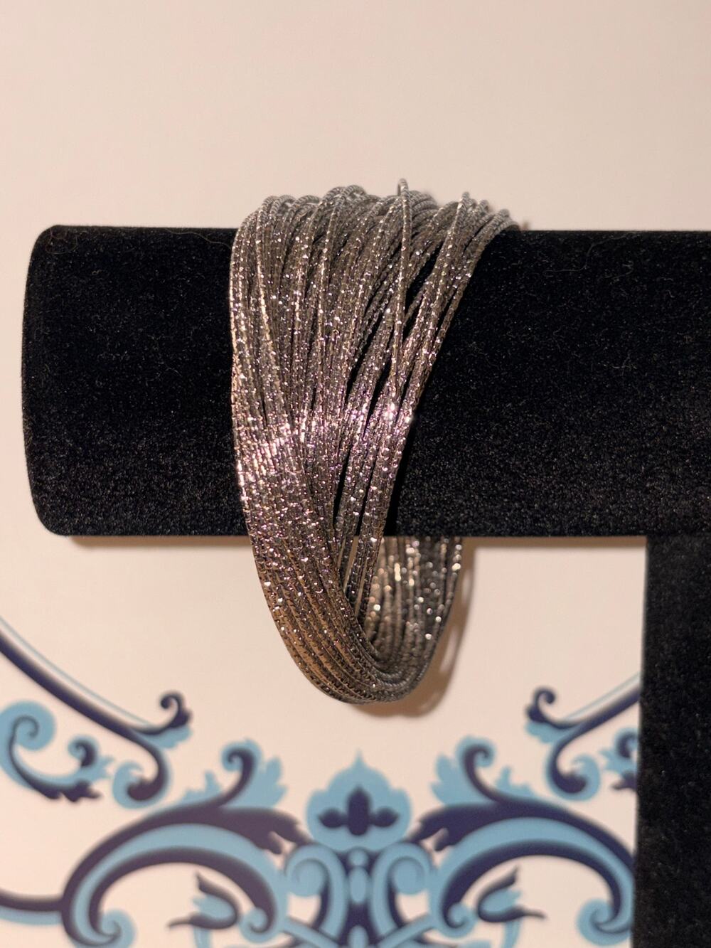 Silver Multi Strand Textured Bangle Bracelet Layered Mesh Cuff